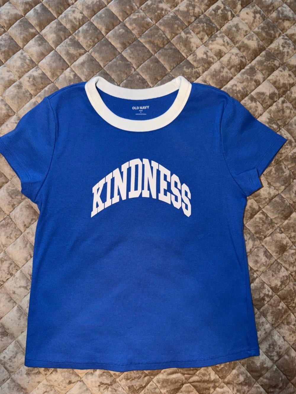 Old Navy Blue Tee with White 'KINDNESS' Graphic